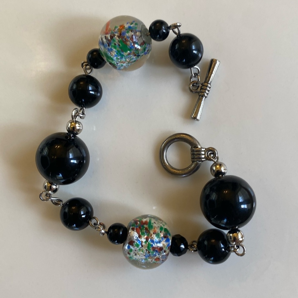 Black & Colorful Glass Bracelet